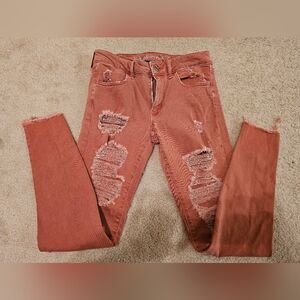 American Eagle Women's Distressed Jeans in Rust Super Stretch Size 8